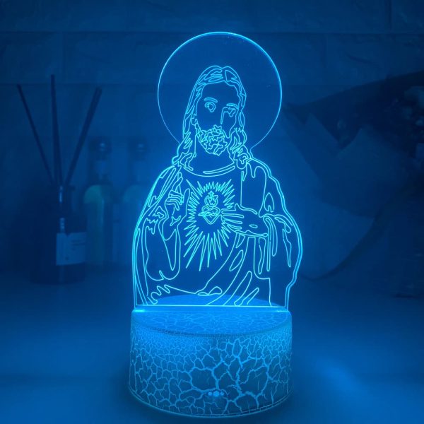 Imagem de Jesus Cristo Luminária Led Azul